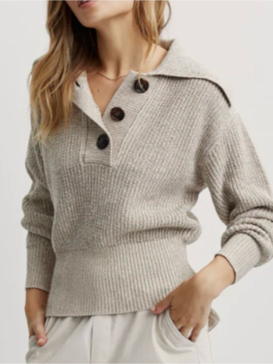 Varley Sweaters - Varley Audrey Knit Polo Sweater Chunky Henley Cotton